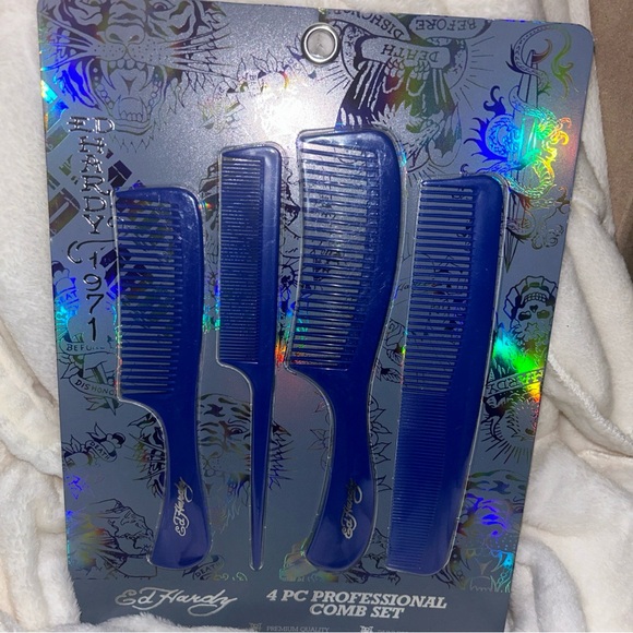 Ed Hardy 4 pc professional navy blue 1971 comb grooming set styling tail dresser - Picture 3 of 15